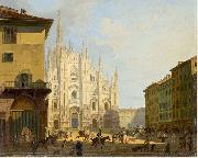 Giovanni Migliara Veduta di piazza del Duomo in Milano oil on canvas